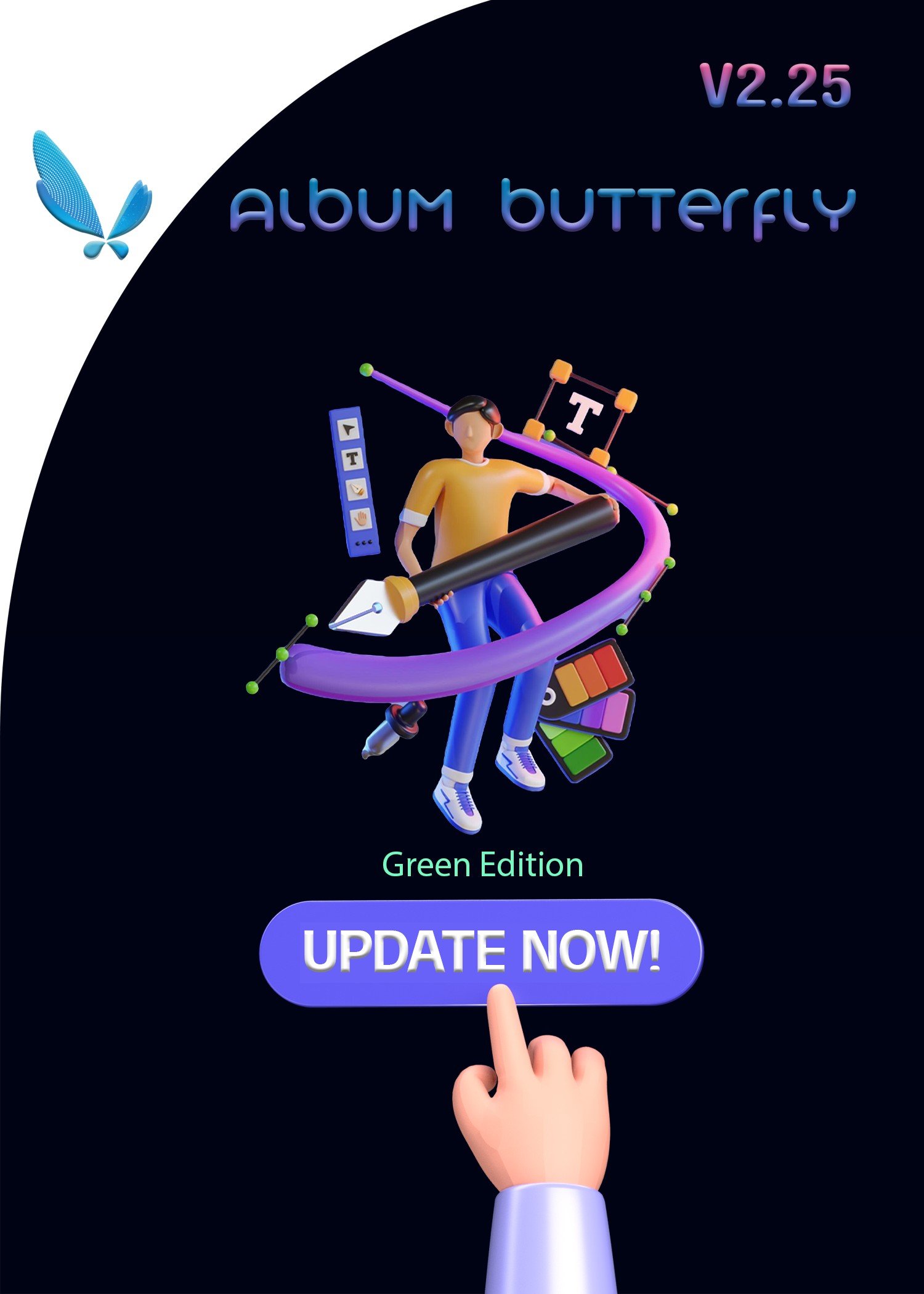 ### **Description for Website:** "Discover the all-new **Album Butterfly 2025**, now integrated with the latest version of Photoshop for unmatched album design capabilities. Enjoy enhanced features, a user-friendly interface, and advanced tools to create stunning and professional photo albums. Perfect for photographers, studios, and designers. Update today to experience the future of album design!" ### **ALT Text:** "Album Butterfly 2025 Update Banner showcasing Photoshop integration and new album design features." **Tip:** Ensure to include relevant keywords like "Album Butterfly 2025," "Photoshop integration," and "album design" for SEO optimization.